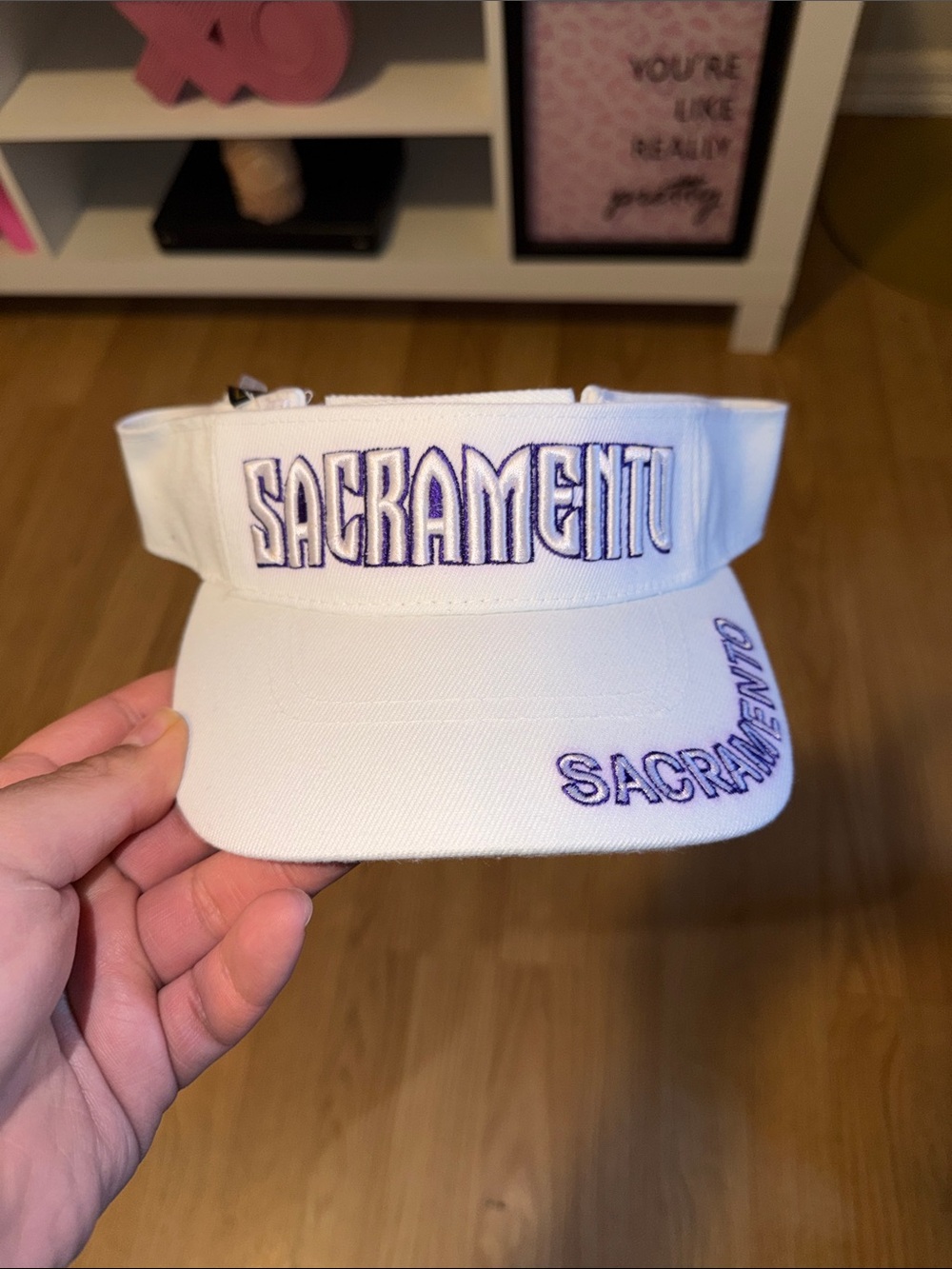 Crown White Visor Hat with Purple Sacramento Embroidery